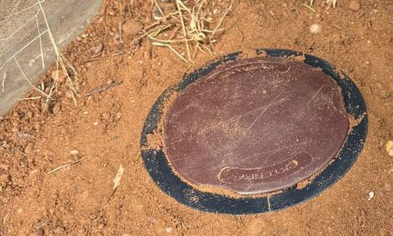 In-ground termite bait and monitoring station installed at the perimeter of a Bendigo property
